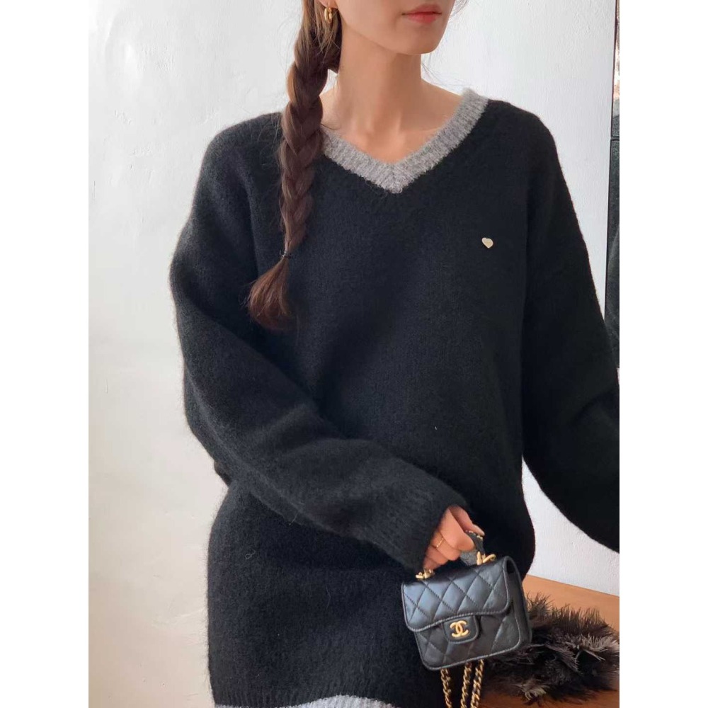 202511正韓🇰🇷小香風 學院滾邊撞色V領針織毛衣短裙套裝 聖誕節 跨年 過年 約會穿搭-細節圖10