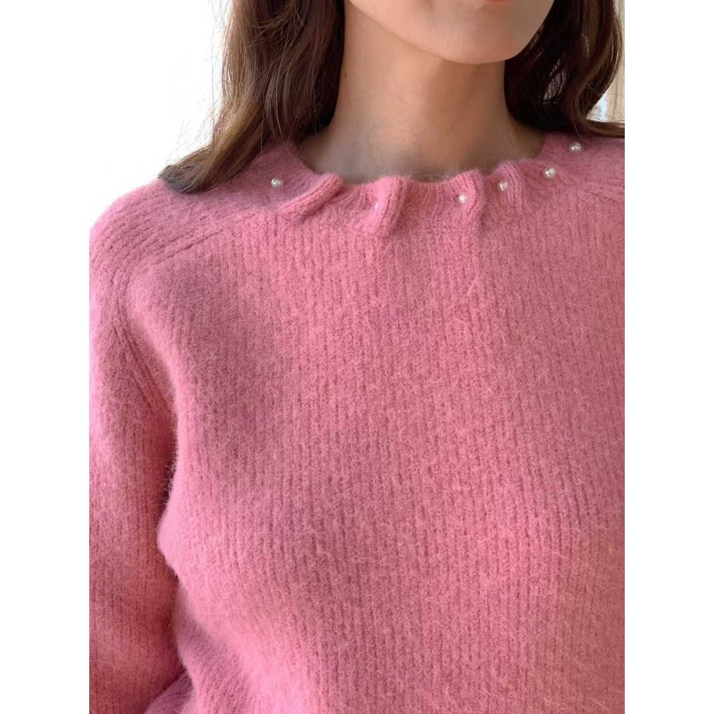 202511正韓🇰🇷氣質優雅 領口袖口鑲嵌珍珠 素色針織毛衣上衣 3色 聖誕節 跨年 過年 約會穿搭-細節圖3