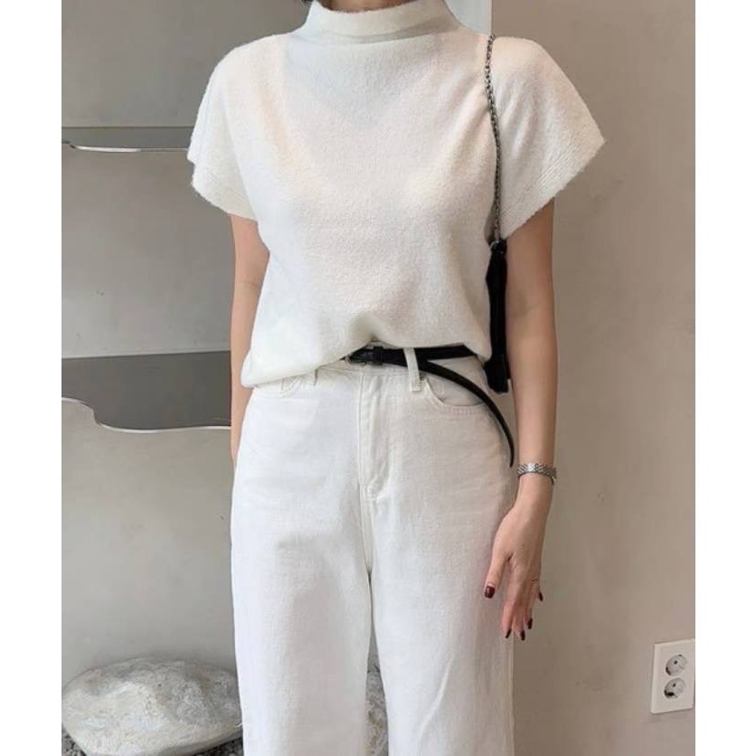 ［台中現貨⚡️］202511百元正韓🇰🇷顯瘦肉肉手臂 小高領 薄針織短袖毛衣 3色 可四季-規格圖6