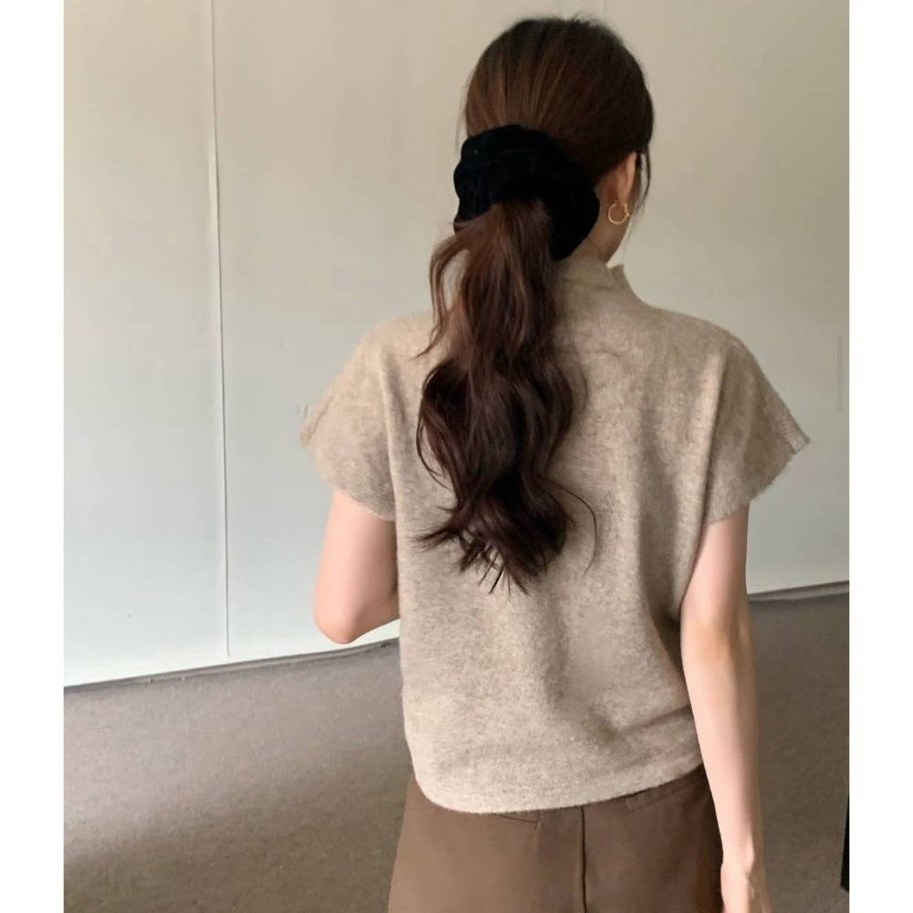 ［台中現貨⚡️］202512百元正韓🇰🇷顯瘦肉肉手臂 小高領 薄針織短袖毛衣 3色 可四季-規格圖6