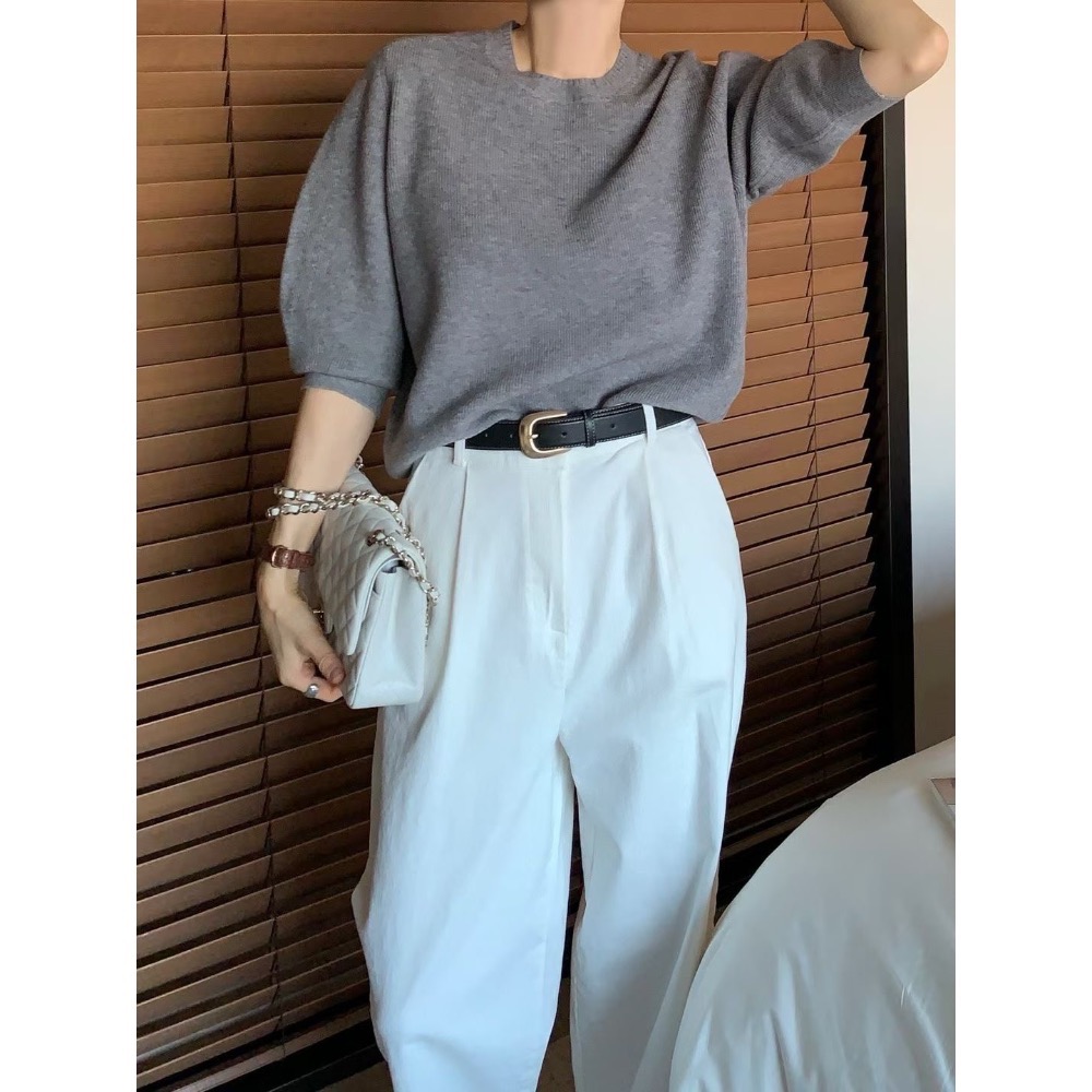 202511百元正韓🇰🇷顯瘦百搭 肉肉手臂 圓領 v領 薄針織短袖毛衣 可四季-細節圖9