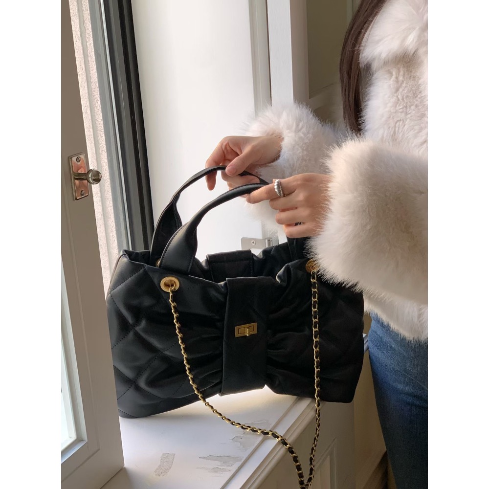 202511正韓🇰🇷小羊皮 蝴蝶結造型小香風皮穿鏈 手提斜挎包 2尺寸-細節圖8