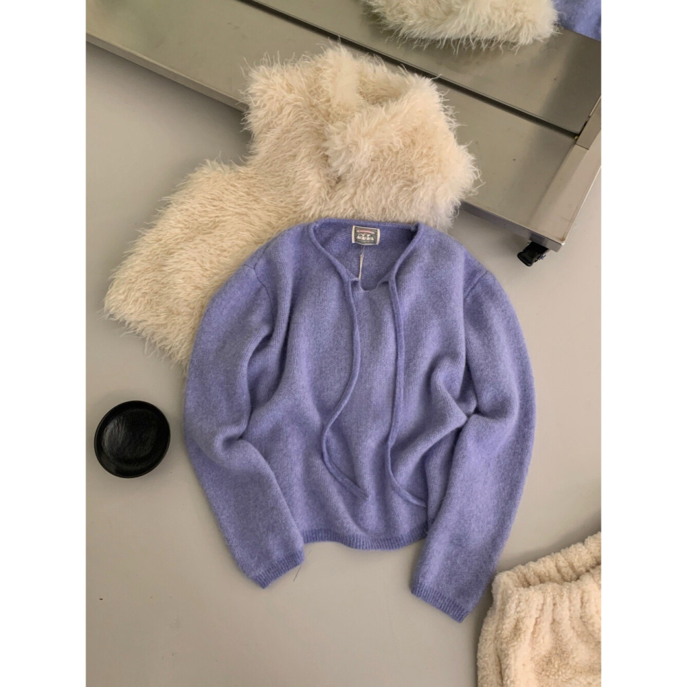 202511小資💘柔軟親膚 10%兔毛 綁帶簡約溫柔毛衣 大胸友善  7色-細節圖3