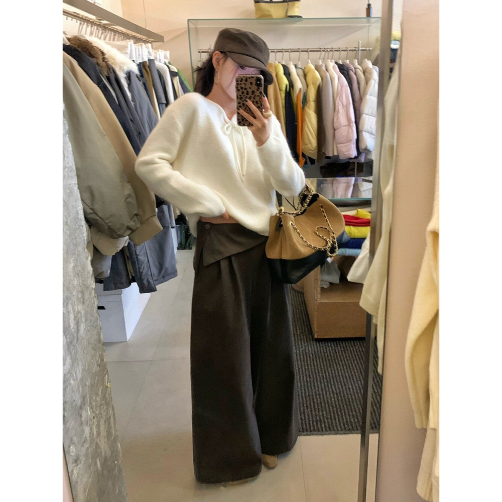 202511小資💘柔軟親膚 10%兔毛 綁帶簡約溫柔毛衣 大胸友善  7色-細節圖5