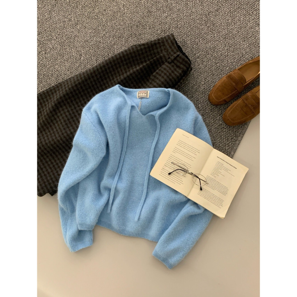 202511小資💘柔軟親膚 10%兔毛 綁帶簡約溫柔毛衣 大胸友善  7色-細節圖6