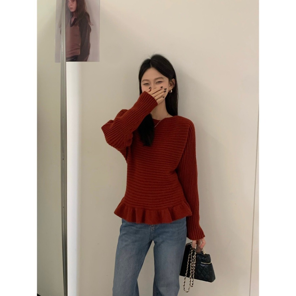 ［台中現貨⚡️過年紅色毛衣］💘毛衣版的三宅風 設計簡單 高級又耐看 後綁帶縮腰身 5色-細節圖3
