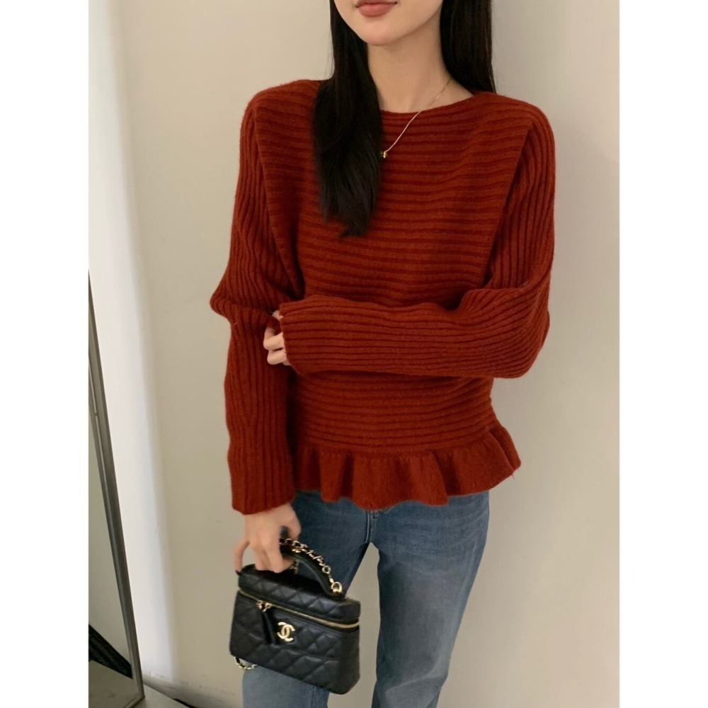 ［台中現貨⚡️過年紅色毛衣］💘毛衣版的三宅風 設計簡單 高級又耐看 後綁帶縮腰身 5色-細節圖5