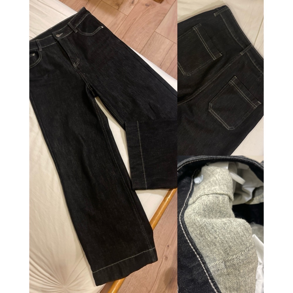 202512小資💘12月最強推的褲子還送腰帶 超修飾假跨寬 長腿姐姐闊腿薄絨牛仔褲 XS-XXL 5色-細節圖4