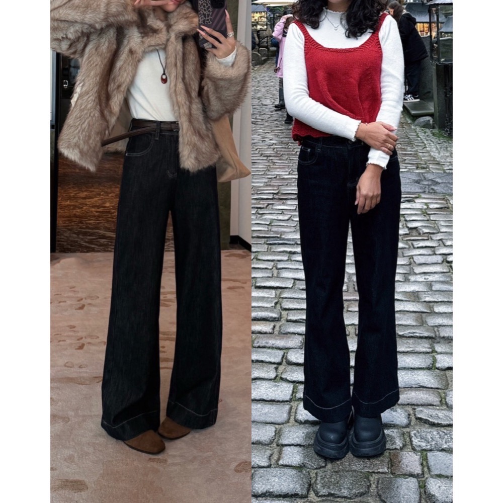 202512小資💘12月最強推的褲子還送腰帶 超修飾假跨寬 長腿姐姐闊腿薄絨牛仔褲 XS-XXL 5色-規格圖11