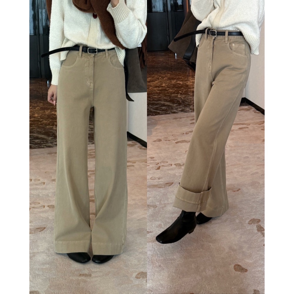 202512小資💘12月最強推的褲子還送腰帶 超修飾假跨寬 長腿姐姐闊腿薄絨牛仔褲 XS-XXL 5色-規格圖11