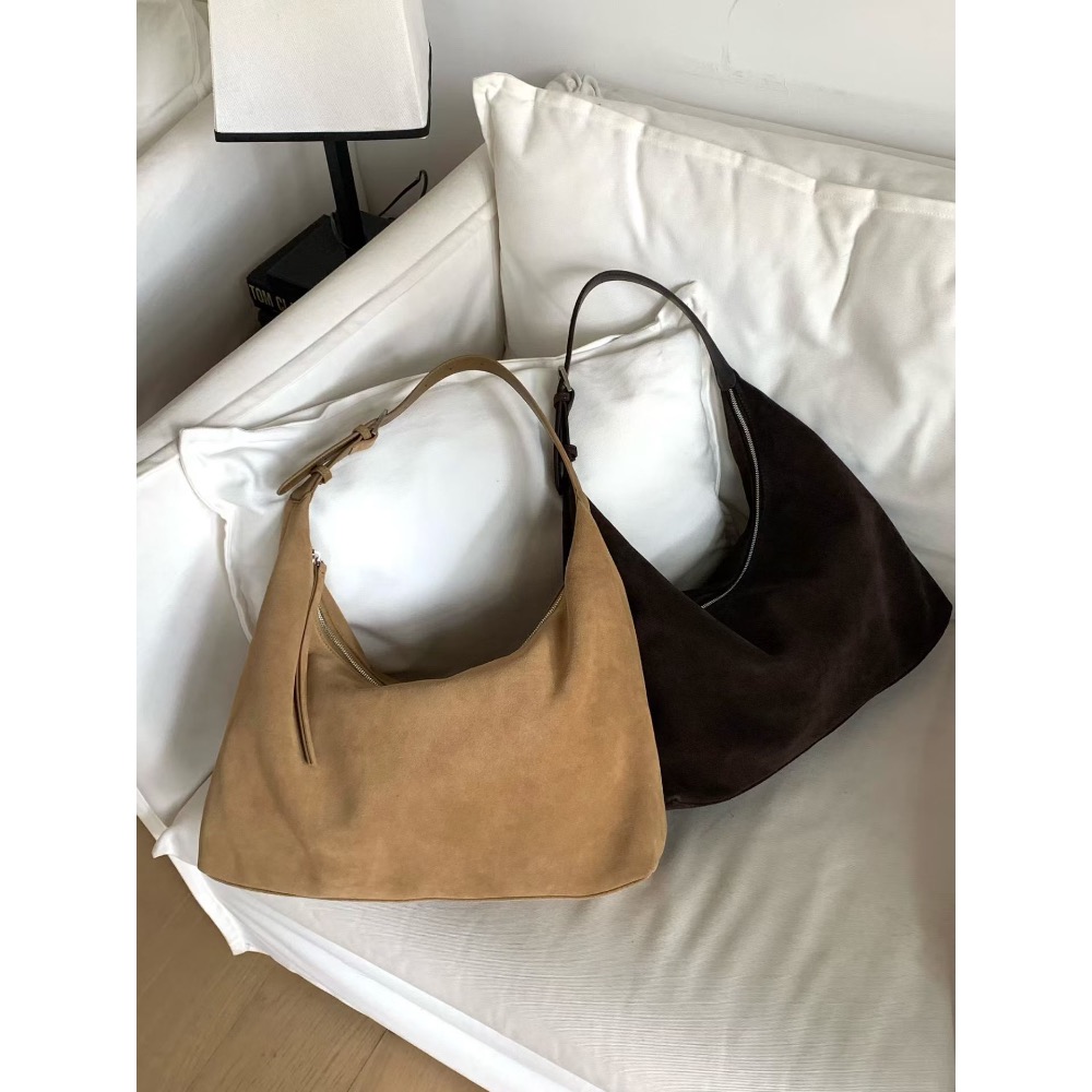 202512正韓🇰🇷真皮 hobo 真皮 麂皮 2色 大容量飯糰包 肩背包 斜背包  側背包-細節圖2