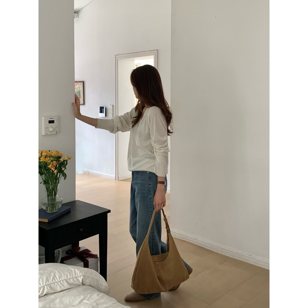 202512正韓🇰🇷真皮 hobo 真皮 麂皮 2色 大容量飯糰包 肩背包 斜背包  側背包-細節圖5