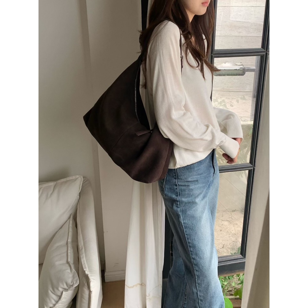 202512正韓🇰🇷真皮 hobo 真皮 麂皮 2色 大容量飯糰包 肩背包 斜背包  側背包-細節圖10