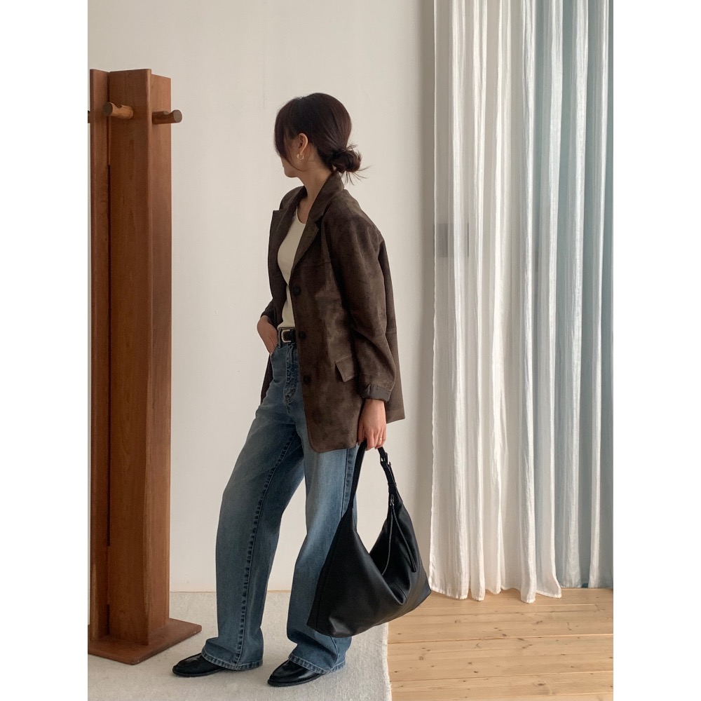 202512正韓🇰🇷真皮 hobo 小牛皮 2色 大容量飯糰包 肩背包 斜背包  側背包-細節圖6