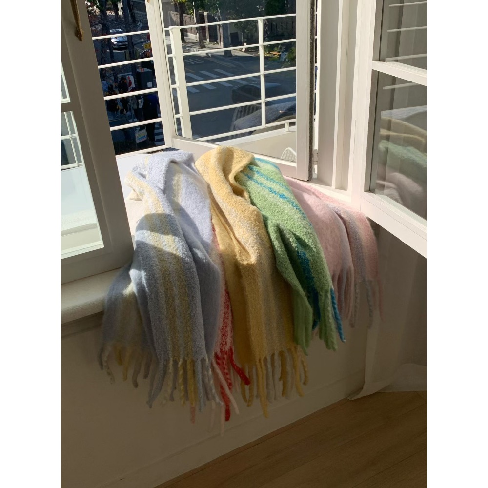 202512正韓🇰🇷韓劇女主 繽紛彩色雙面格紋   羊毛流蘇 大條寬版圍巾 馬卡龍色 5色-規格圖11