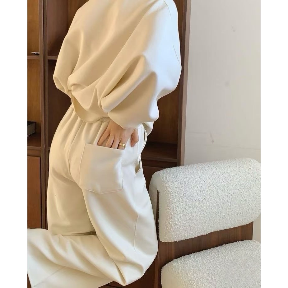 202512正韓🇰🇷簡約高級鬆弛感 棉質套裝 顯瘦飛鼠袖 慵懶百搭黑白-細節圖4