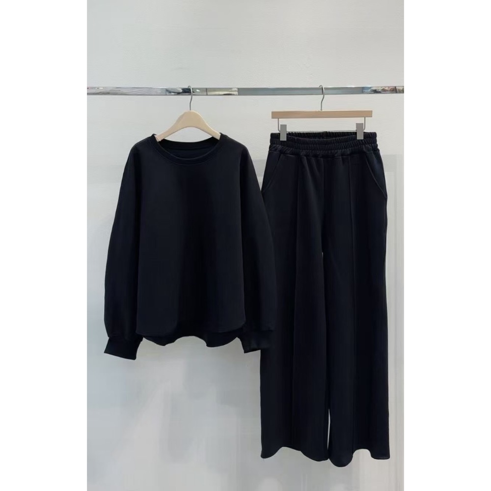 202512正韓🇰🇷簡約高級鬆弛感 棉質套裝 顯瘦飛鼠袖 慵懶百搭黑白-細節圖5