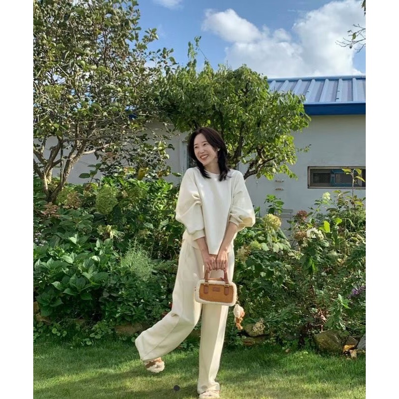 202512正韓🇰🇷簡約高級鬆弛感 棉質套裝 顯瘦飛鼠袖 慵懶百搭黑白-細節圖8