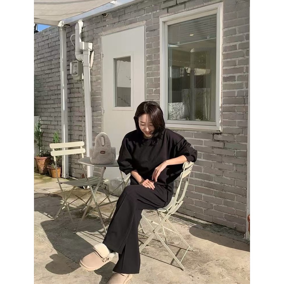 202512正韓🇰🇷簡約高級鬆弛感 棉質套裝 顯瘦飛鼠袖 慵懶百搭黑白-細節圖11