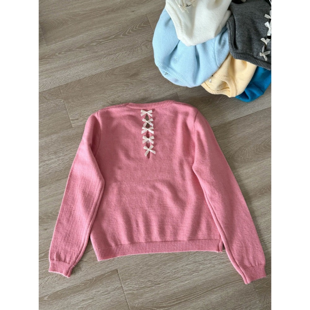 台中現貨 小眾設計款後背立體蝴蝶結六色針織衫 內搭 寶寶藍 AA8413-細節圖2