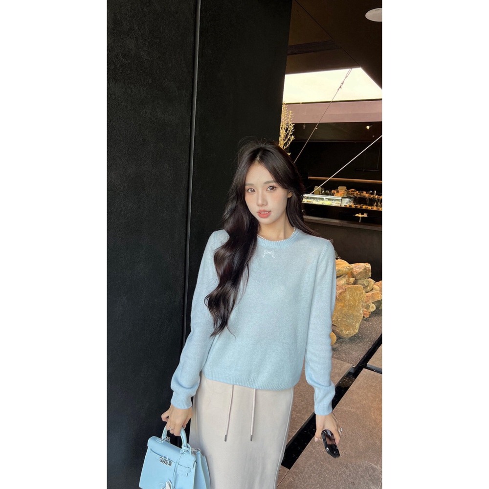 台中現貨 小眾設計款後背立體蝴蝶結六色針織衫 內搭 寶寶藍 AA8413-細節圖10