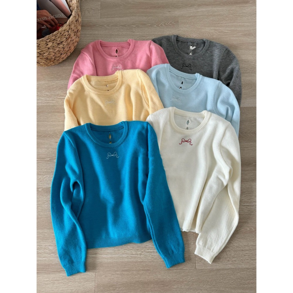 台中現貨 小眾設計款後背立體蝴蝶結六色針織衫 內搭 寶寶藍 AA8413-細節圖11
