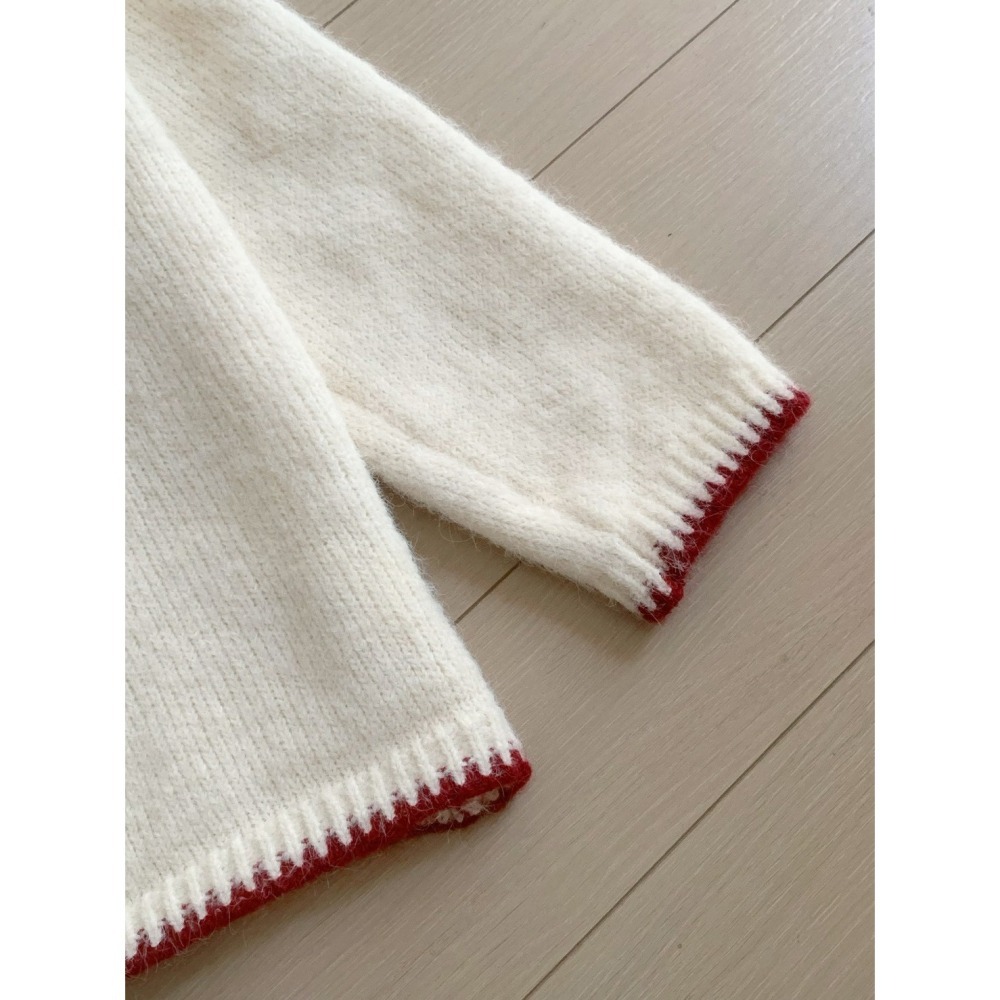 ［台中現貨⚡️過年紅色毛衣］韓系撞色外搭上衣毛衣 純色百搭減齡針織開衫(配圍巾) 🧧過年紅色毛衣 w8691 3色-細節圖8