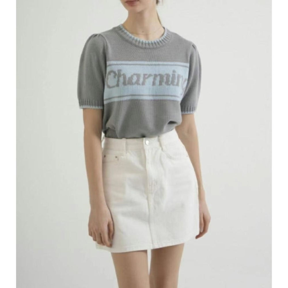 台中現貨⚡️202512正韓🇰🇷撞色公主袖針織短袖毛衣上衣針織衫 3色-細節圖3