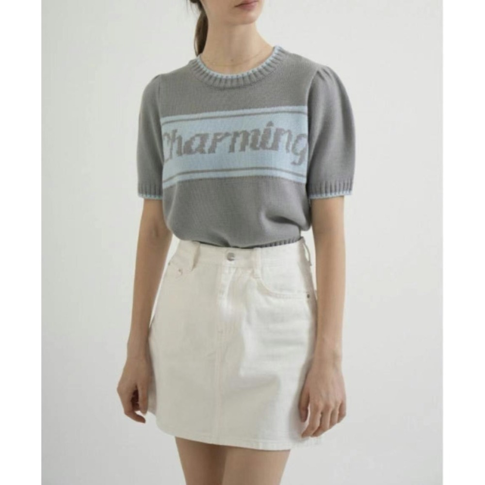 台中現貨⚡️202512正韓🇰🇷撞色公主袖針織短袖毛衣上衣針織衫 3色-細節圖4