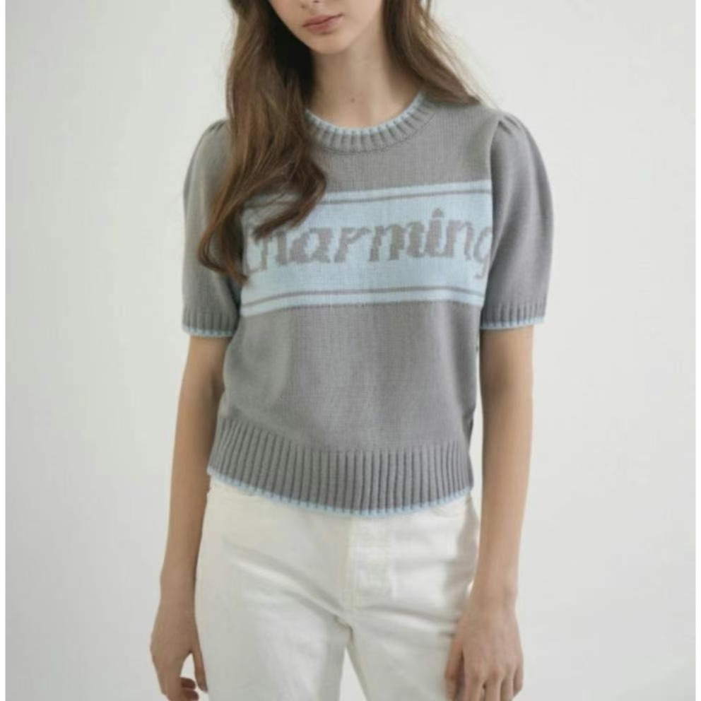 台中現貨⚡️202512正韓🇰🇷撞色公主袖針織短袖毛衣上衣針織衫 3色-細節圖5