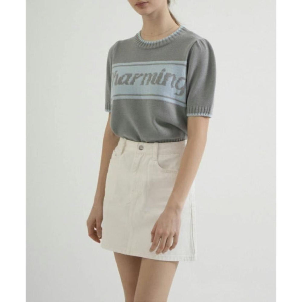 台中現貨⚡️202512正韓🇰🇷撞色公主袖針織短袖毛衣上衣針織衫 3色-細節圖6