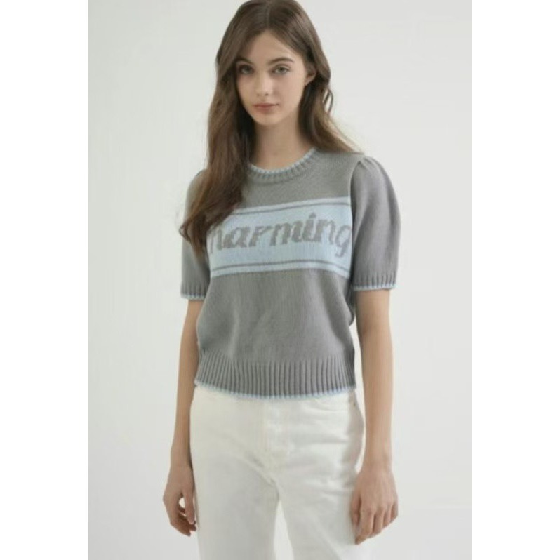 台中現貨⚡️202512正韓🇰🇷撞色公主袖針織短袖毛衣上衣針織衫 3色-細節圖7