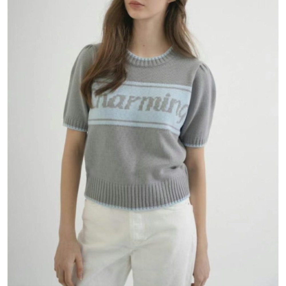 台中現貨⚡️202512正韓🇰🇷撞色公主袖針織短袖毛衣上衣針織衫 3色-細節圖9