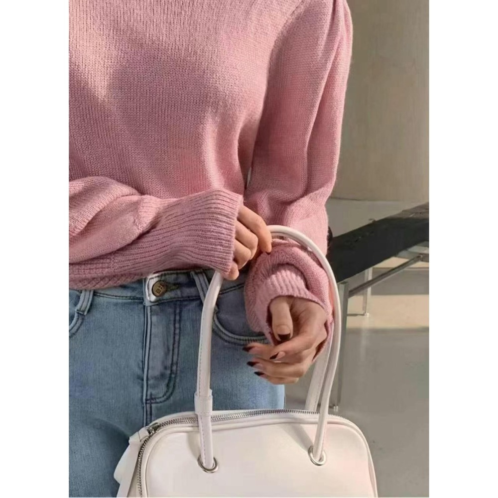 台中現貨⚡️202512正韓🇰🇷華夫格 格紋 純色 浪漫顯瘦公主袖 針織毛衣上衣 3色-細節圖3