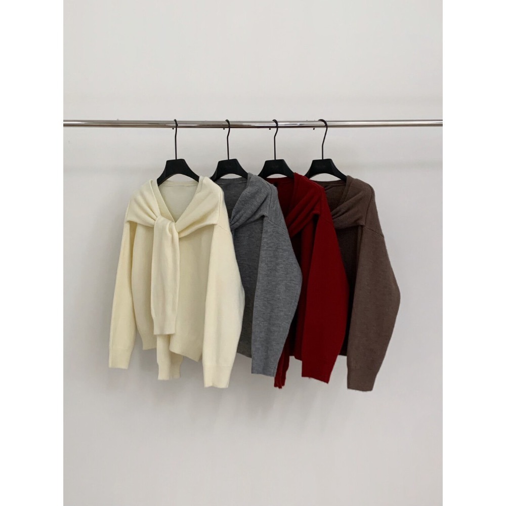 ［台中現貨⚡️過年紅色毛衣］💘復古風披肩假兩件大胸友善寬鬆設計感造型針織毛衣 4-950-細節圖9