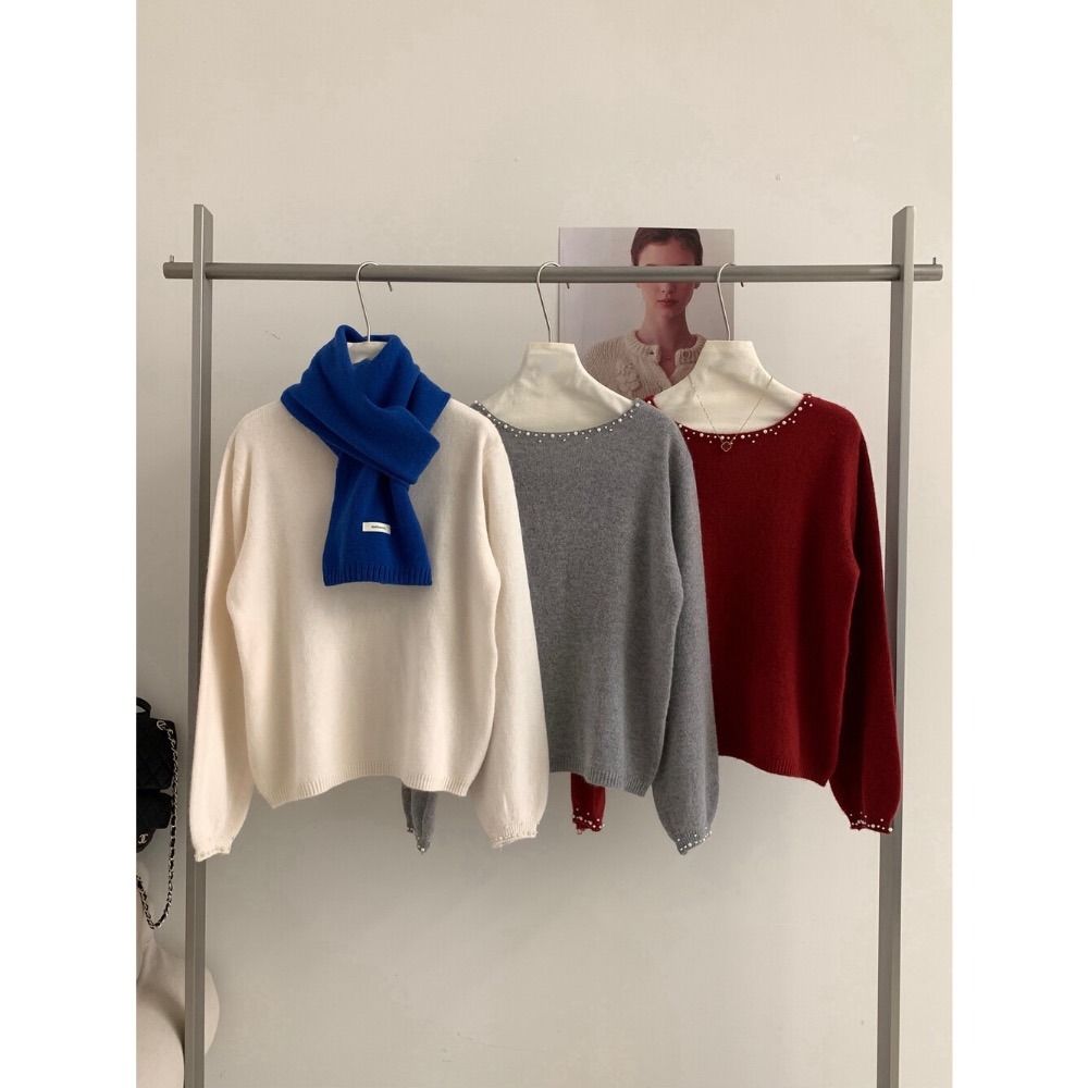 ［台中現貨⚡️過年紅色毛衣］💘 法式氣質重工手工珍珠設計保暖針織毛衣  1635s 過年紅色毛衣-細節圖6