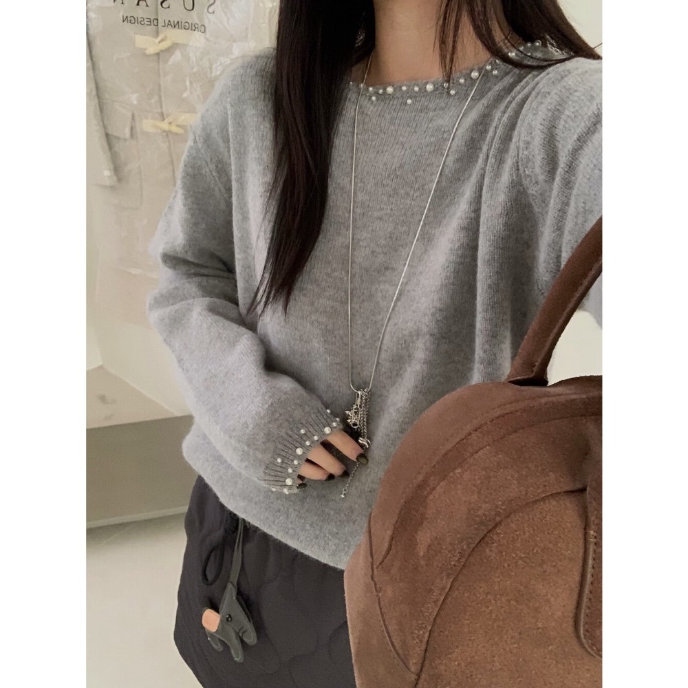 ［台中現貨⚡️過年紅色毛衣］💘 法式氣質重工手工珍珠設計保暖針織毛衣  1635s 過年紅色毛衣-細節圖10