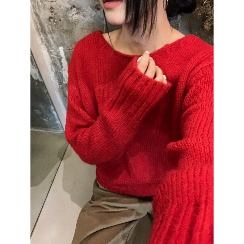 ［台中現貨⚡️過年紅色毛衣］💘韓系兩面穿溫柔綁帶蝴蝶結軟糯舒適甜美套頭保暖毛衣（含12%羊毛）過年紅色毛衣25178-細節圖6