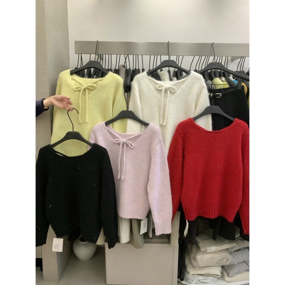 ［台中現貨⚡️過年紅色毛衣］💘細閃亮兩面穿溫柔綁帶蝴蝶結軟糯舒適甜美套頭保暖毛衣（含8%羊毛）過年紅色毛衣06742-細節圖5