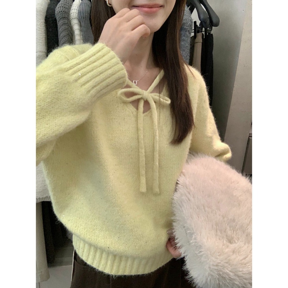 ［台中現貨⚡️過年紅色毛衣］💘細閃亮兩面穿溫柔綁帶蝴蝶結軟糯舒適甜美套頭保暖毛衣（含8%羊毛）過年紅色毛衣06742-規格圖11