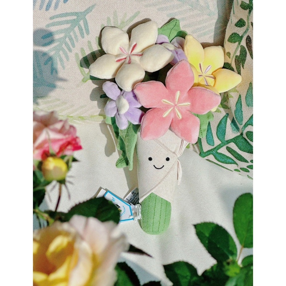 台中現貨 Jellycat 正品 玫瑰花束 彩色花束 捧花 含吊卡保護套  Rose Bouquet Flowers-細節圖3