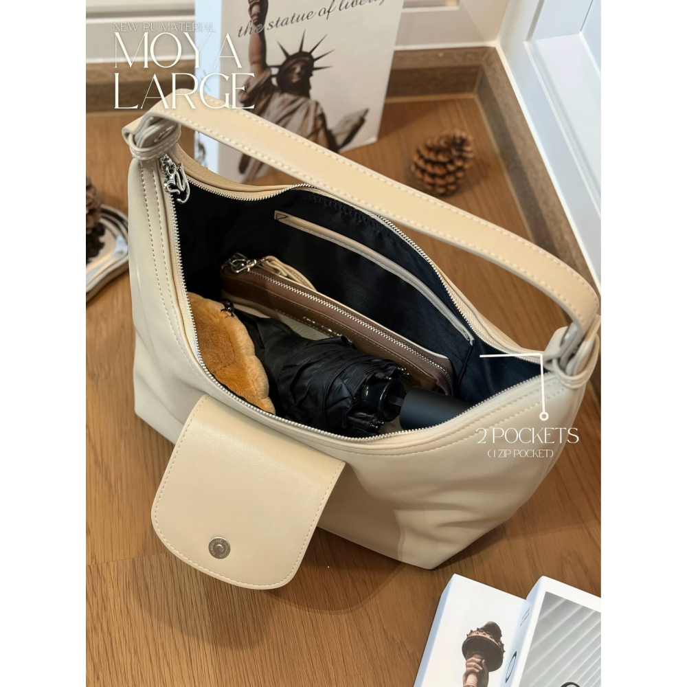 台中現貨⚡️最新皮革 泰國Pony包品牌 大號MoYa 皮革材質/金釦 掀蓋腋下包 多背法 手提/肩背/斜跨-細節圖10