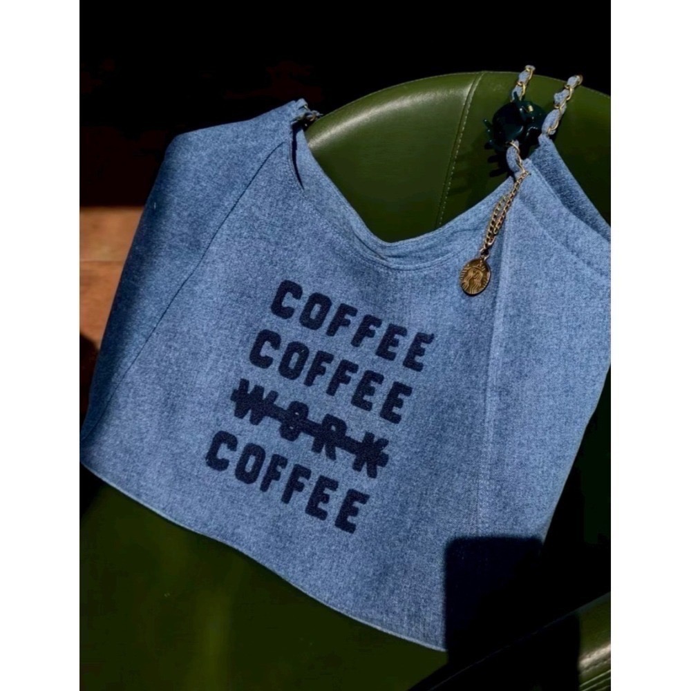 即將抵台🔥免運 星巴克正品 丹寧鏈條托特包 ✨丹寧星咖系列 立體毛巾刺繡 中國限定 2026 3月新品-細節圖5