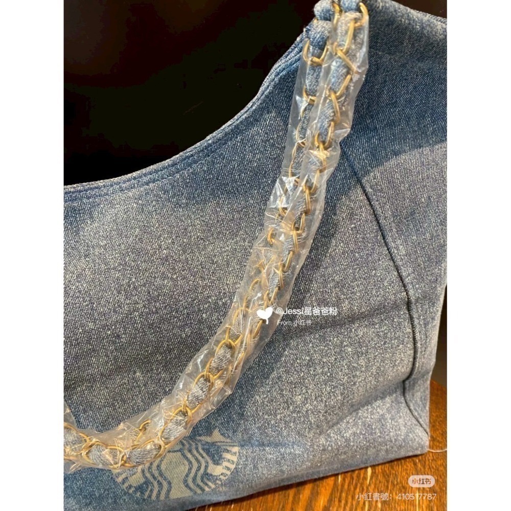 即將抵台🔥免運 星巴克正品 丹寧鏈條托特包 ✨丹寧星咖系列 立體毛巾刺繡 中國限定 2026 3月新品-細節圖9