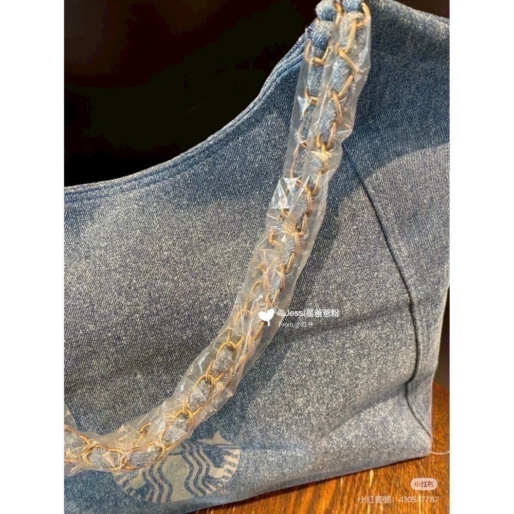 台中現貨🔥星巴克正品 丹寧鏈條托特包 ✨丹寧星咖系列 立體毛巾刺繡 中國限定 2026 3月新品-細節圖9