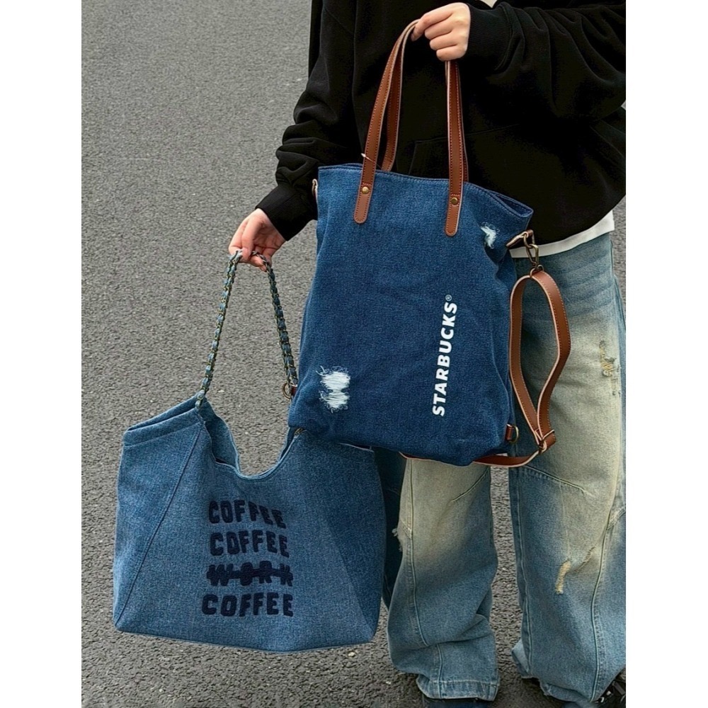 即將抵台🔥星巴克正品 丹寧多背法中性刷破後背包 斜背包 ✨丹寧星咖系列 中國限定 2026 3月新品-細節圖2