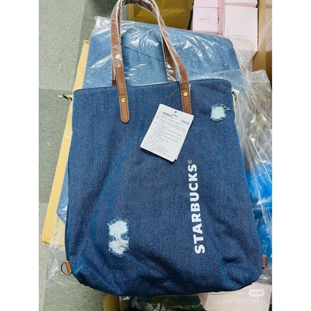 即將抵台🔥星巴克正品 丹寧多背法中性刷破後背包 斜背包 ✨丹寧星咖系列 中國限定 2026 3月新品-細節圖7