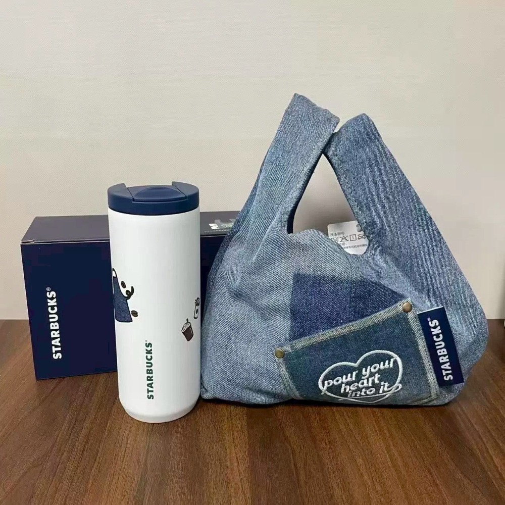 即將抵台🔥星巴克正品 丹寧拼布拼接手提包＋530ml不鏽鋼杯組合 買1送1 ✨丹寧星咖系列 中國限定 2026-細節圖9
