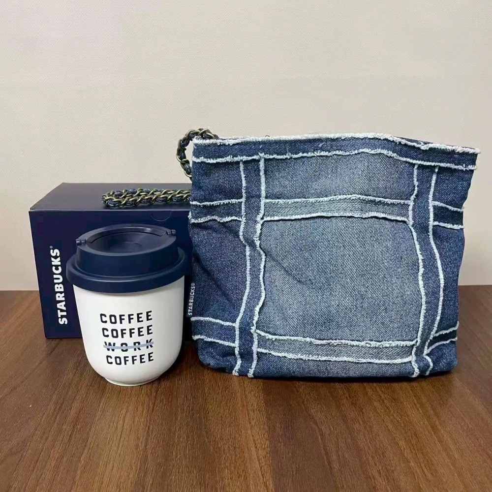 即將抵台🔥星巴克正品 丹寧鏈條斜背包＋280ml胖胖杯組合 買1送1 ✨丹寧星咖系列 中國限定 2026 3月新品-細節圖8