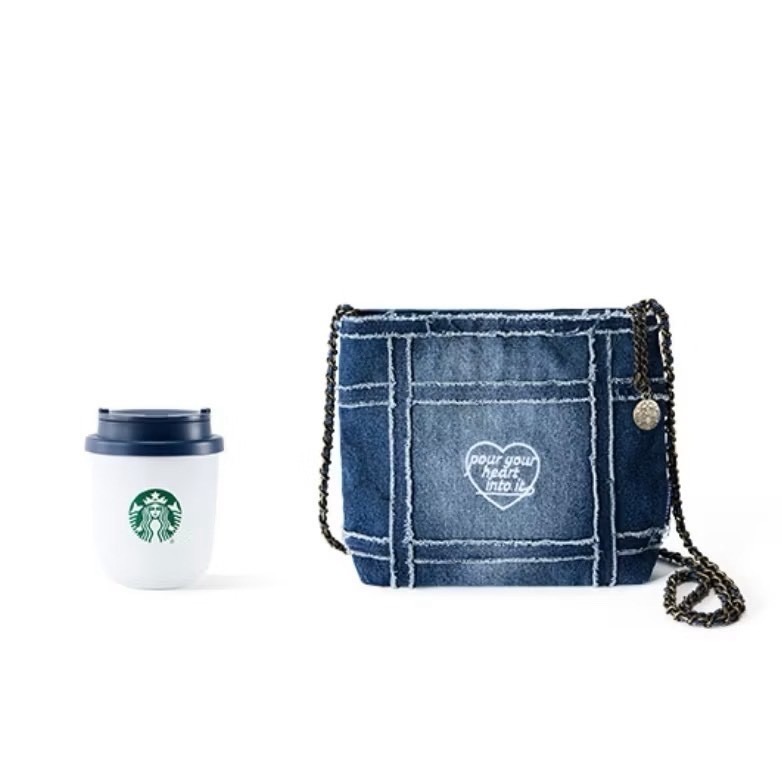 即將抵台🔥星巴克正品 丹寧鏈條斜背包＋280ml胖胖杯組合 買1送1 ✨丹寧星咖系列 中國限定 2026 3月新品-規格圖11